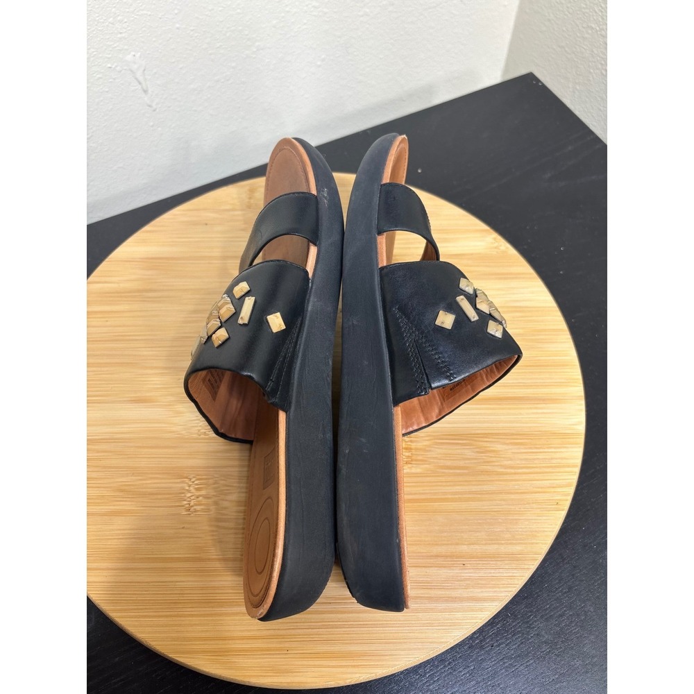 Fitflop Delta Black Leather Embellished Slide Sandals Comfort Casual‎ Shoes - Picture 9 of 12